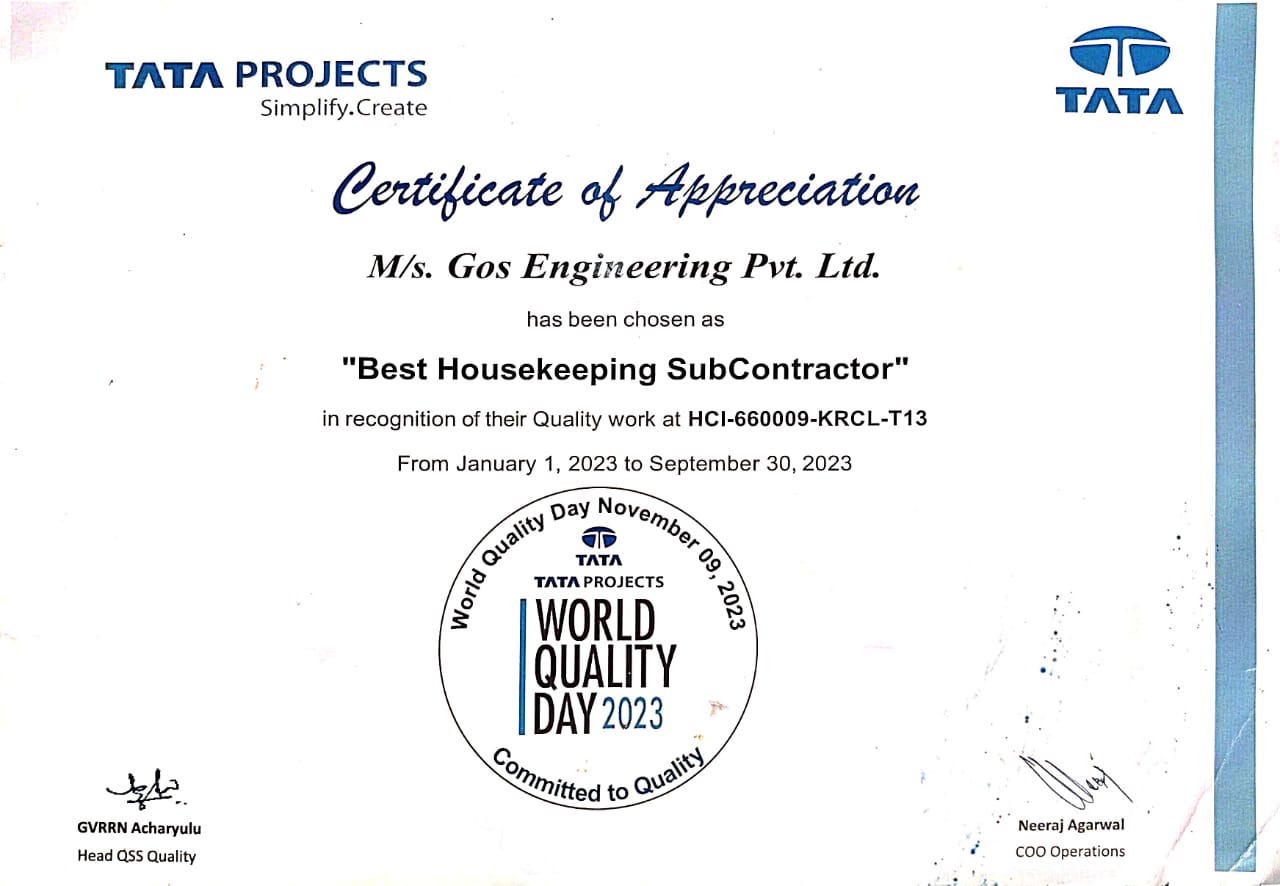 Quality Appreciation From TATA PROJECTS